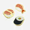Seria trzech pinów sushi, maki-zushi, ebi nigiri, tako nigiri od Pinswear ręcznie malowane przypinki od Polskiego producenta