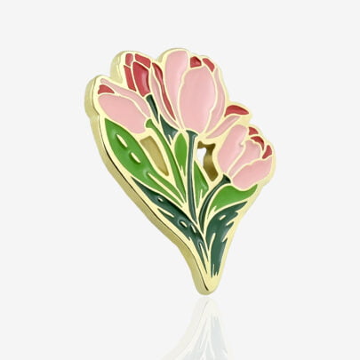 Ręcznie malowne przypinki w kształcie czerwony tulipanów od producenta metalowych pinów od Pinswear