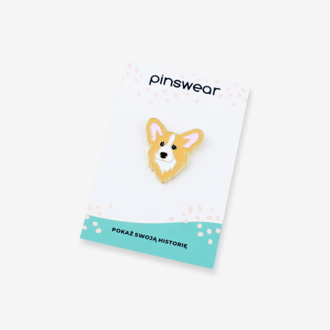 Ręcznie malowany pin w wykończeniu złoto błysk pies corgi od producenta metalowych pinów od Pinswear